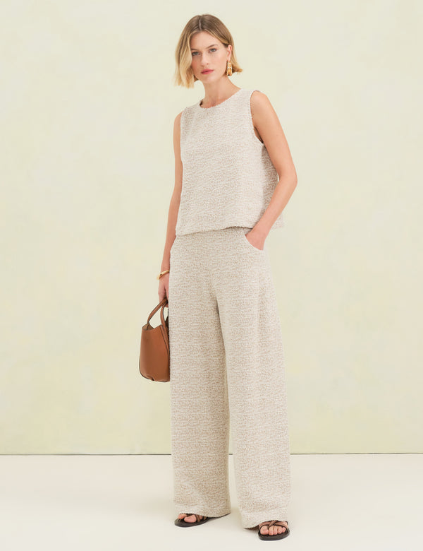 Calça Pantalona Tweed Paris Bege