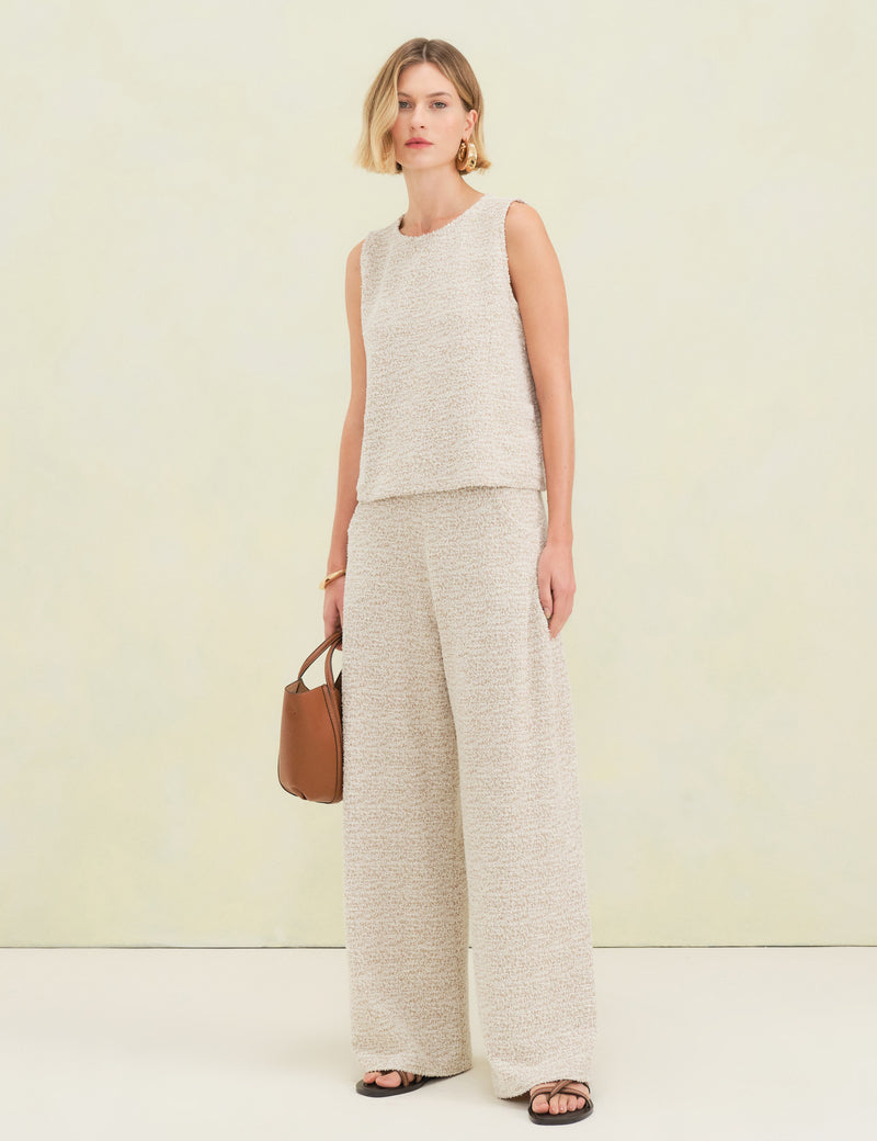 Calça Pantalona Tweed Paris Bege