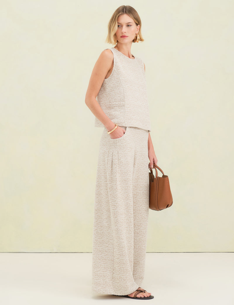 Calça Pantalona Tweed Paris Bege