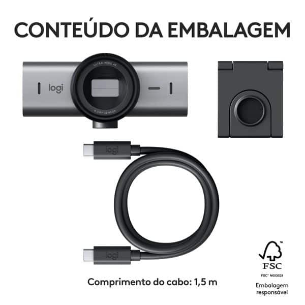 Webcam Logitech Mx Brio 4K, 1080p 60 Fps, USB-C, capa, equipe