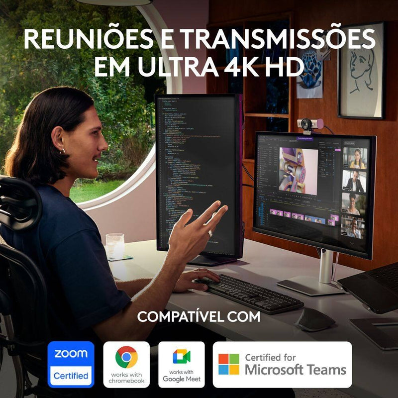Webcam Logitech Mx Brio 4K, 1080p 60 Fps, USB-C, capa, equipe