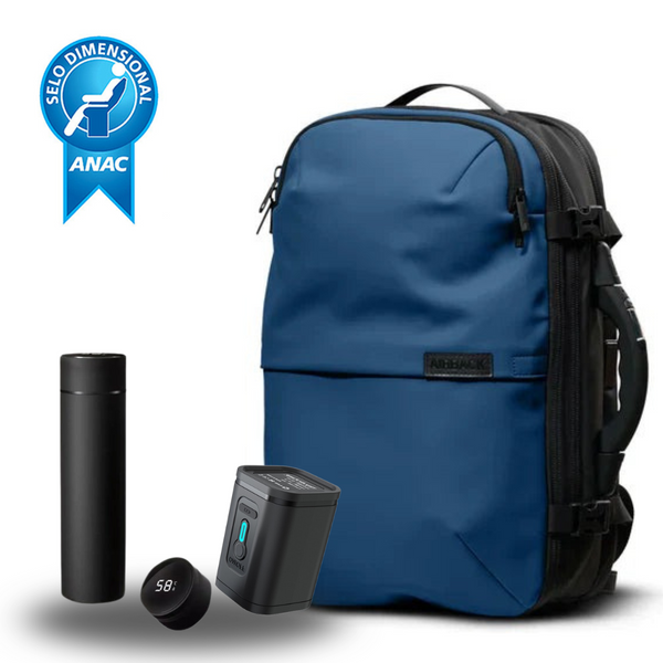 Mochila SuperBag Azul + Sistema de vácuo integrado + Garrafa Inteligente + Bomba de ar portátil