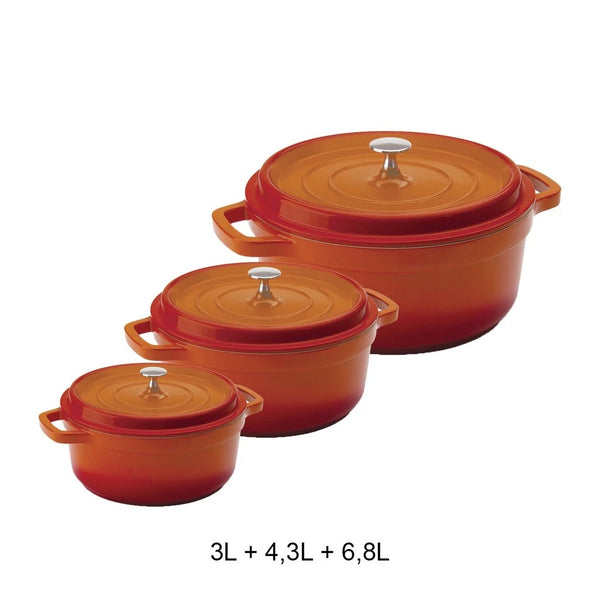 Kit Conjunto Caçarola Hercules Revestimento Cerâmico Indução Laranja 3L + 4,3L + 6,8L