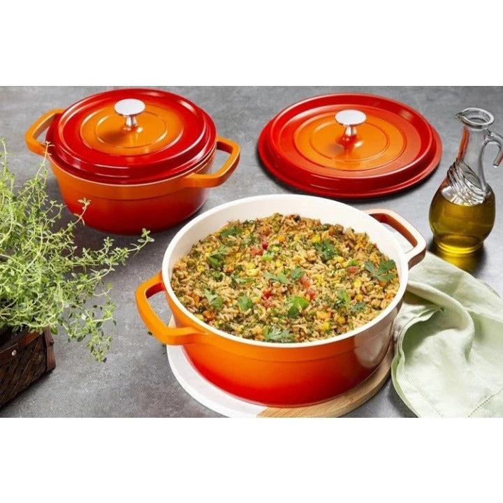 Kit Conjunto Caçarola Hercules Revestimento Cerâmico Indução Laranja 3L + 4,3L + 6,8L